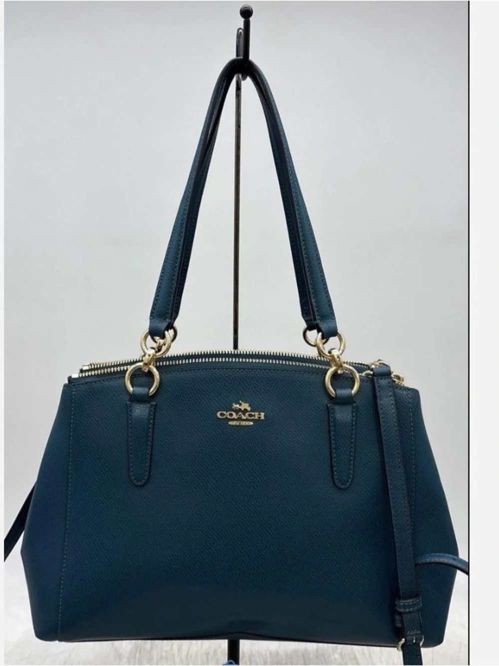 Coach Pebbled Leather Satchel in Deep Teal with Gold Hardware